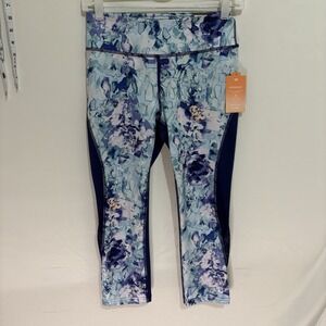 Tek Gear Dry Tek Womens Blue Floral Workout Capri Pants Spandex Small NWT